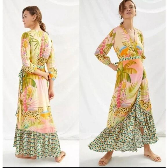 Anthropologie Farm Rio Tropical Wrap Maxi Dress LPet $268 - Picture 1 of 9